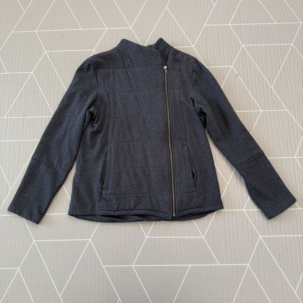 Garnet Hill Asymmetrical Zip Up Soft Jacket Size 10 Grey Cotton Quilted